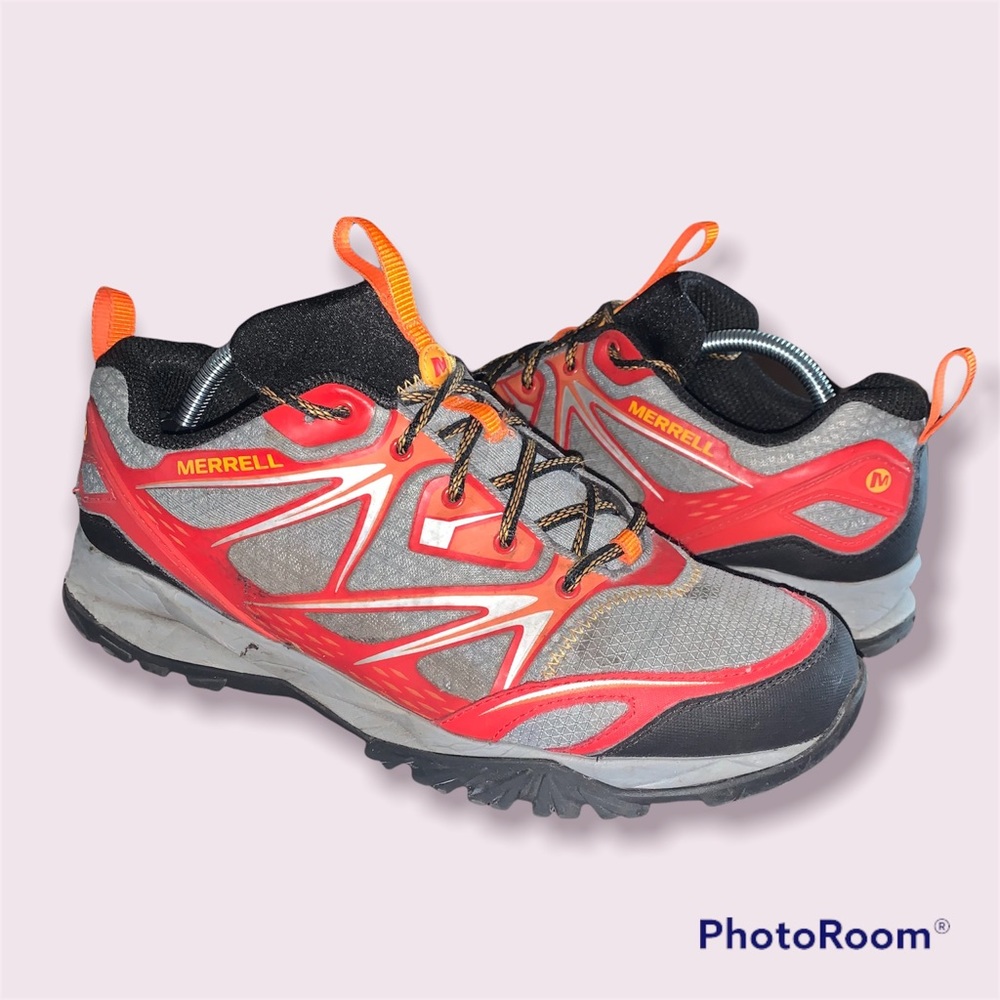 Merrell Mens Capra Bolt Hiking Shoes Red J35395 Lace Up Low Top Trail Size 11